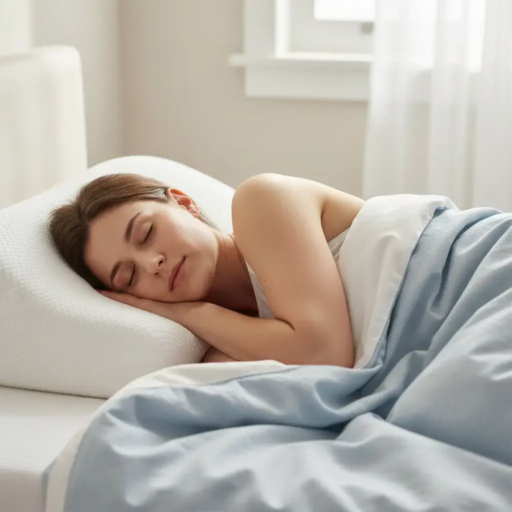 Person sleeping peacefully on an orthopedic pillow