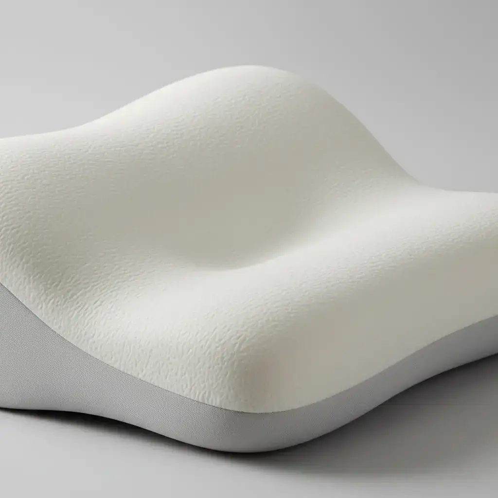 Close-up of ergonomic memory foam pillow curve