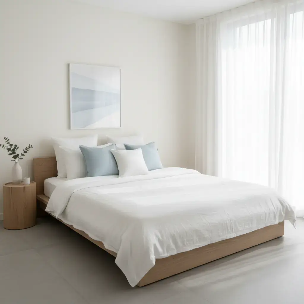 Minimalist bright bedroom setup